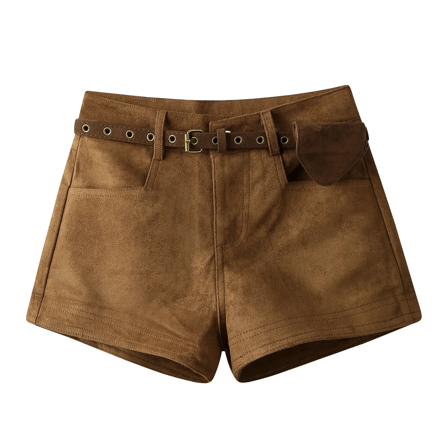 Women's Brown Y2k Micro Suede Shorts 2000s Vintage Harajuku Hot Shorts Aesthetic Oversize High Waist Mini Booty Short Pants 2025