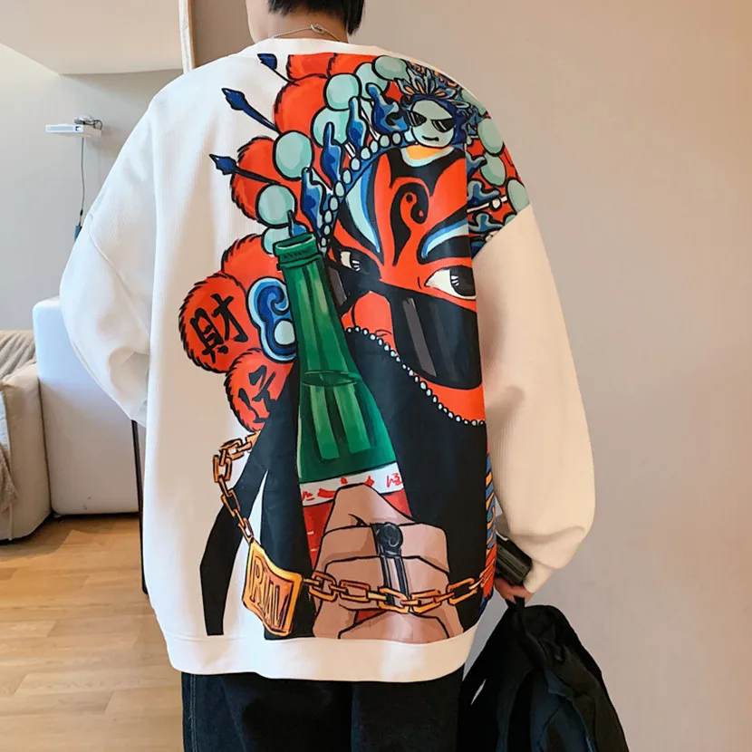 

Повседневная мужская толстовка с длинными рукавами, весенне-осенняя, плотная, в гонконгском стиле, свободного кроя, базовый слой, модная молодежная одежда