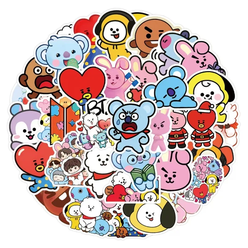 55pcs BT21 Cartoon Korean Pop Culture Cute Graffiti Sticker Phone Cases Water Cups Laptop Waterproof Decorative Stickers - view 3