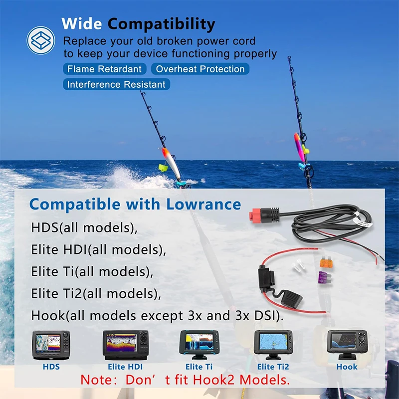 000-14041-001 Zamiennik kabla zasilającego HDS/Elite/Hook, 3 stopy, 2-przewodowe zasilanie tylko pasuje do Lowrance HDS, Elite FS, Elite Ti2, hak