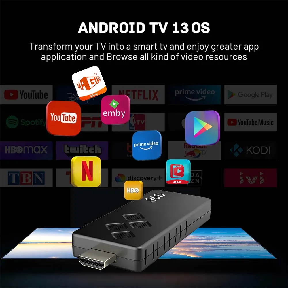 Android13 عصا التلفاز الذكية Netflix IATV يوتيوب مشغل الوسائط المتدفق 4K HDR10 + مساعد جوجل المزدوج 2.4G5GWifi متعدد اللغات Q2