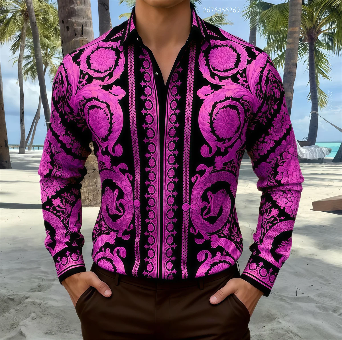 Camisa de lujo de 14 colores para hombre, camisa clásica de manga larga de negocios de alta gama, camisa estampada de alta definición, envío rápido.