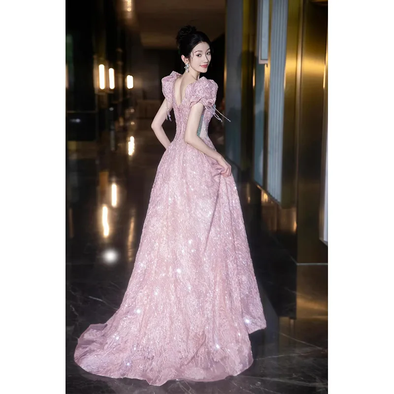 ชุดราตรีสำหรับผู้ใหญ่ ปี 2025 แบบใหม่ สำหรับนักศึกษา สอบศิลปะ งานแต่งงาน กระโปรงทรง Dr Princ งานหมั้น เอวสูง ผ้าไหม