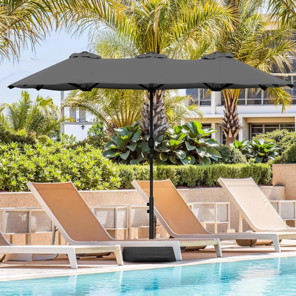

15FT Large Patio Umbrella with Base Included, Outdoor Double sided Umbrellas with Crank Handle, Rectangle Table