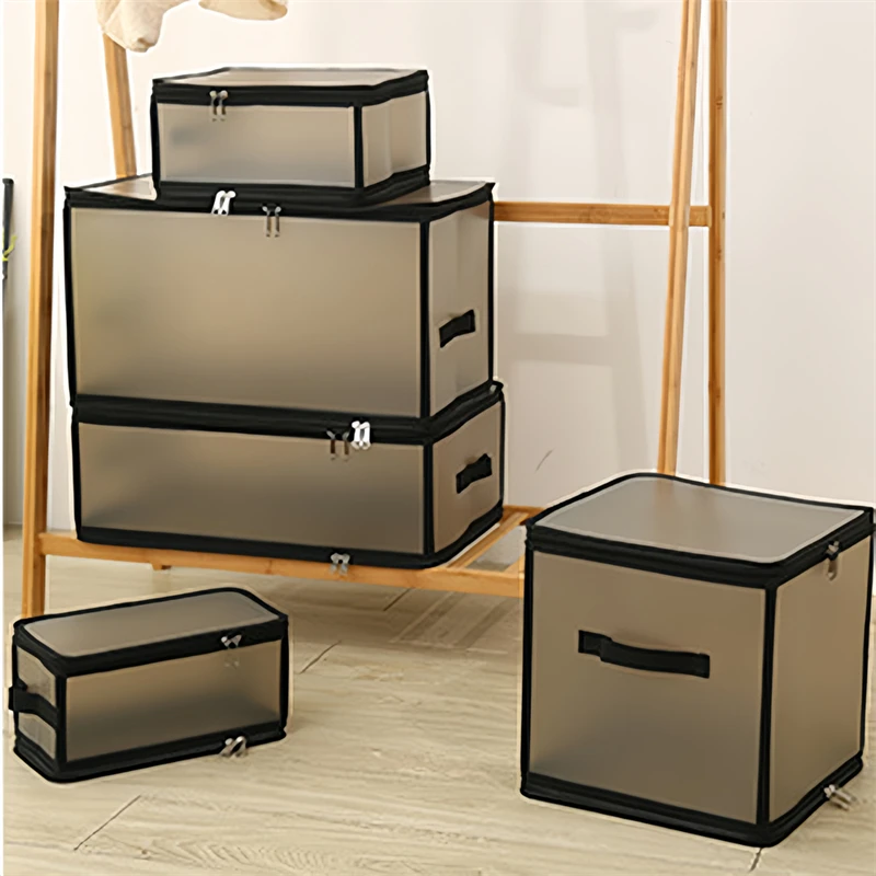 1pc Transparent Storage Box With Handles Foldable Underwear Clothes Storage Box Organizer Of Home Wardrobe Closet Bedroom