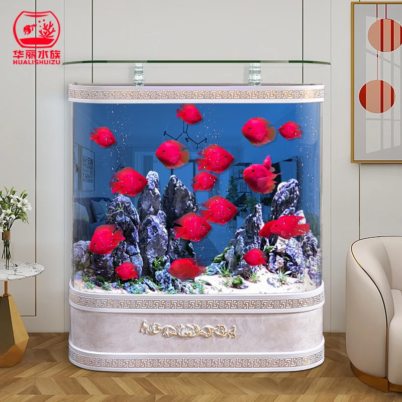 Fish tank Aquarium household living room floor small, medium and large round European style integrated glass goldfish tank