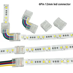 5pcs/lot 12mm 6PIN L Shape T shape Free Soldering Wire Terminal Connector For RGBCCT 5in1 RGBCW LED Strip Light 6 PIN Connector