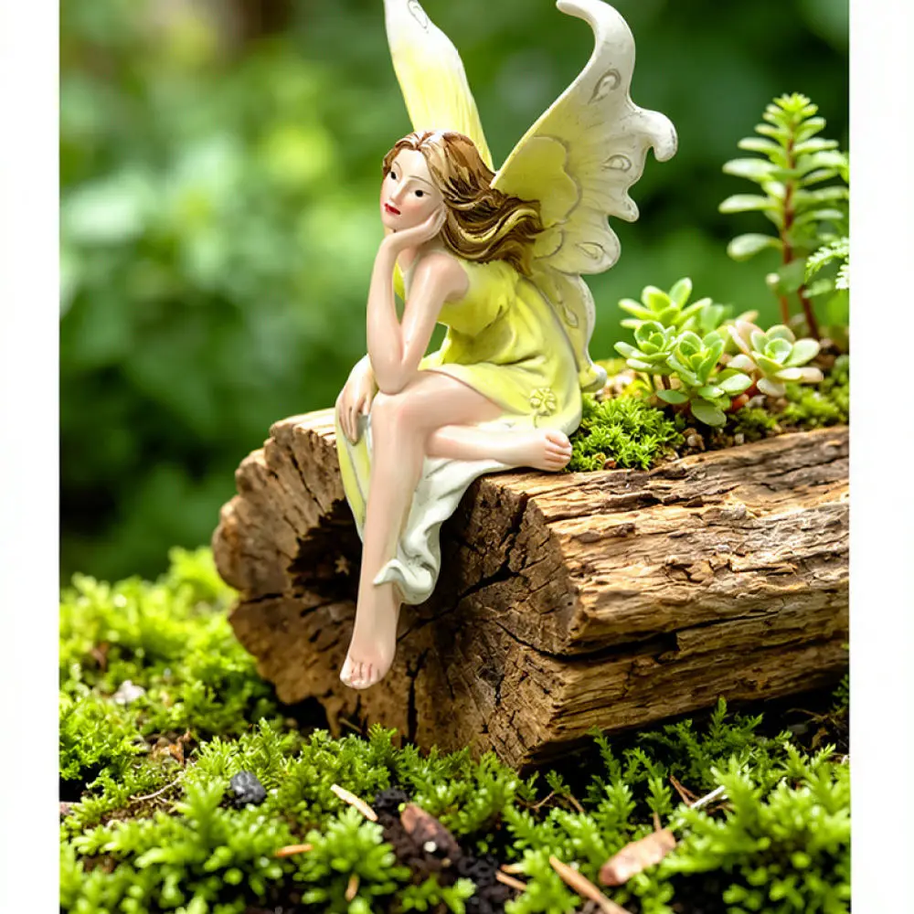 Resin Flower Fairy Figurine Miniature Garden Statue Pastoral Decor For Indoor Flower Pot Outdoor Lawn Landscape Accessory