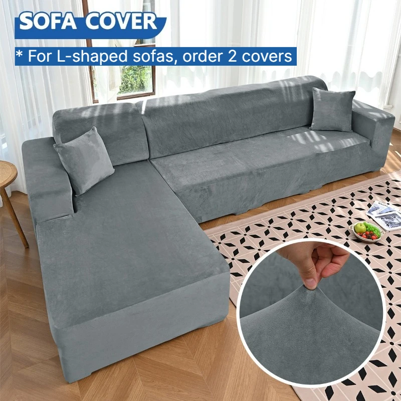 Plush Sofa Cover 1-2-3-4 Seater, Non-Slip Elastic Silver Fox Velvet Couch Protector, Ultra Soft Thick Slipcover,Machine Washable