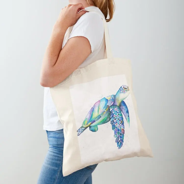 

Rainbow Sea Turtle Tote Bag Shopping bags shopper bag women canvas canvas tote bag for beach