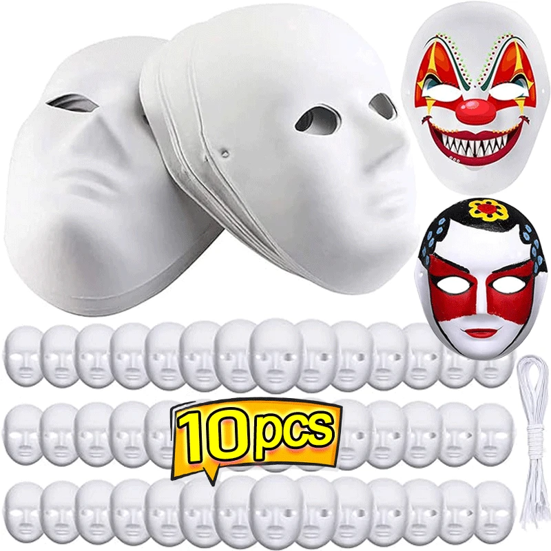 10/1pcs DIY Full Face Masks Paper Blank White Halloween Cosplay Paintable Men Women Mache Party Perform Mardiup Craft Costumes