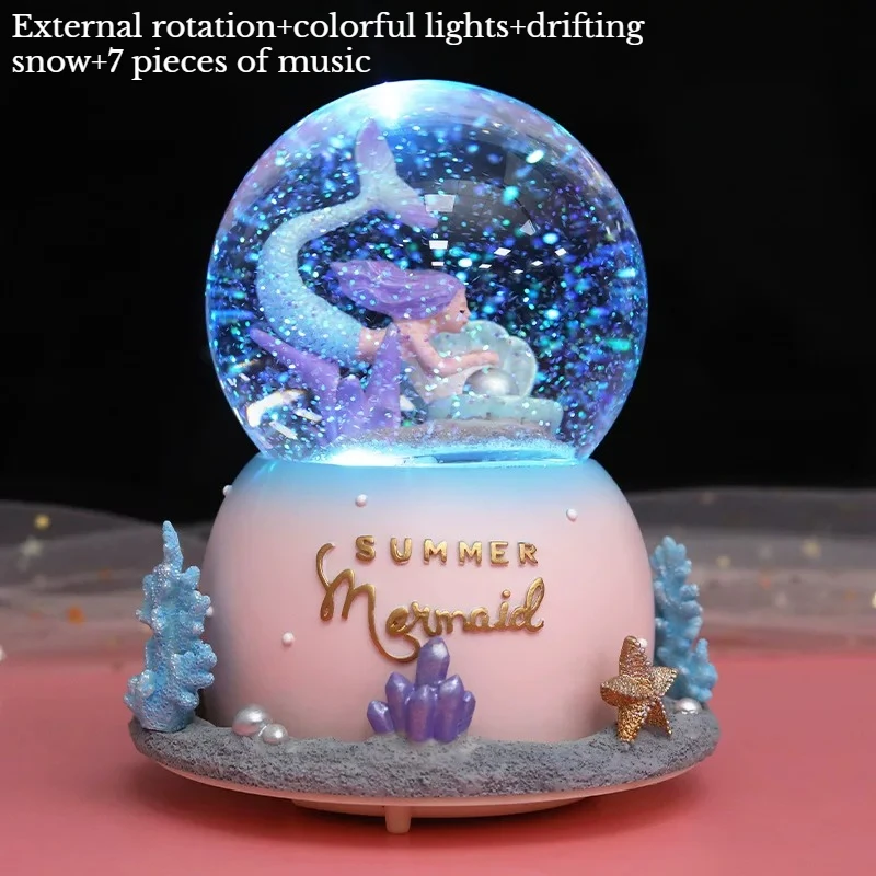 Creative Carousel Drifting Snow Crystal Ball Luminous Music Box Ornament Home Decor Festival Unique Gift