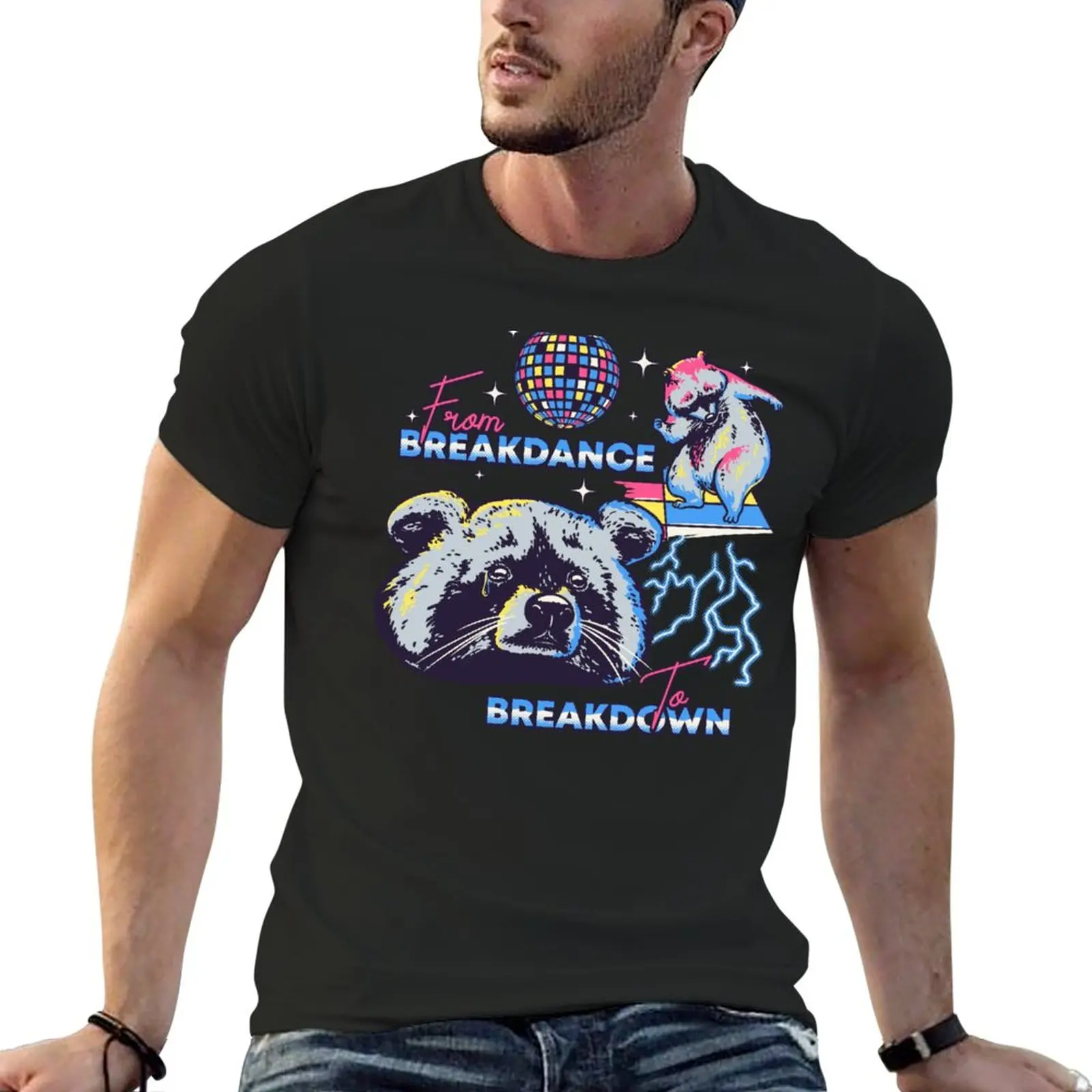 Neues Waschbär-Meme vom Breakdance zum Zusammenbruch T-Shirt ästhetische Kleidung Anime T-Shirt benutzer definierte T-Shirt Männer Kleidung