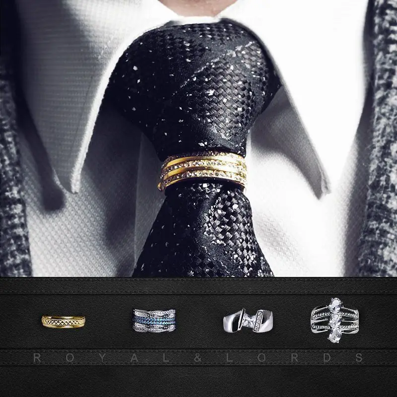

【Изысканное качество изготовления】Клип для галстука Emperor's Trace Mobius в форме кольца, трехстрочная петля для галстука со стразами, модный индивидуальный светильник
