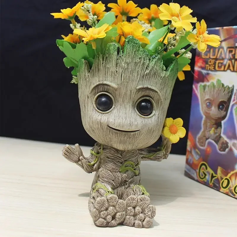 Disney Anime Marvel Avengers Groot Toys Pen Holder Flower Pot Mini Sitting Groot Action Figure Model Toys Birthday Kids Gifts