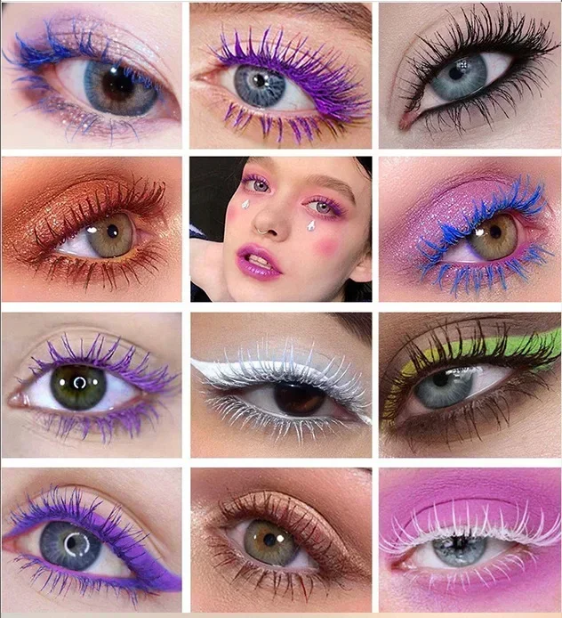 Mascara 14 Colors Thick Curl Waterproof Mascara Non-smudding Stage Makeup Natural Lasting Purple White Red Eyes Makeup