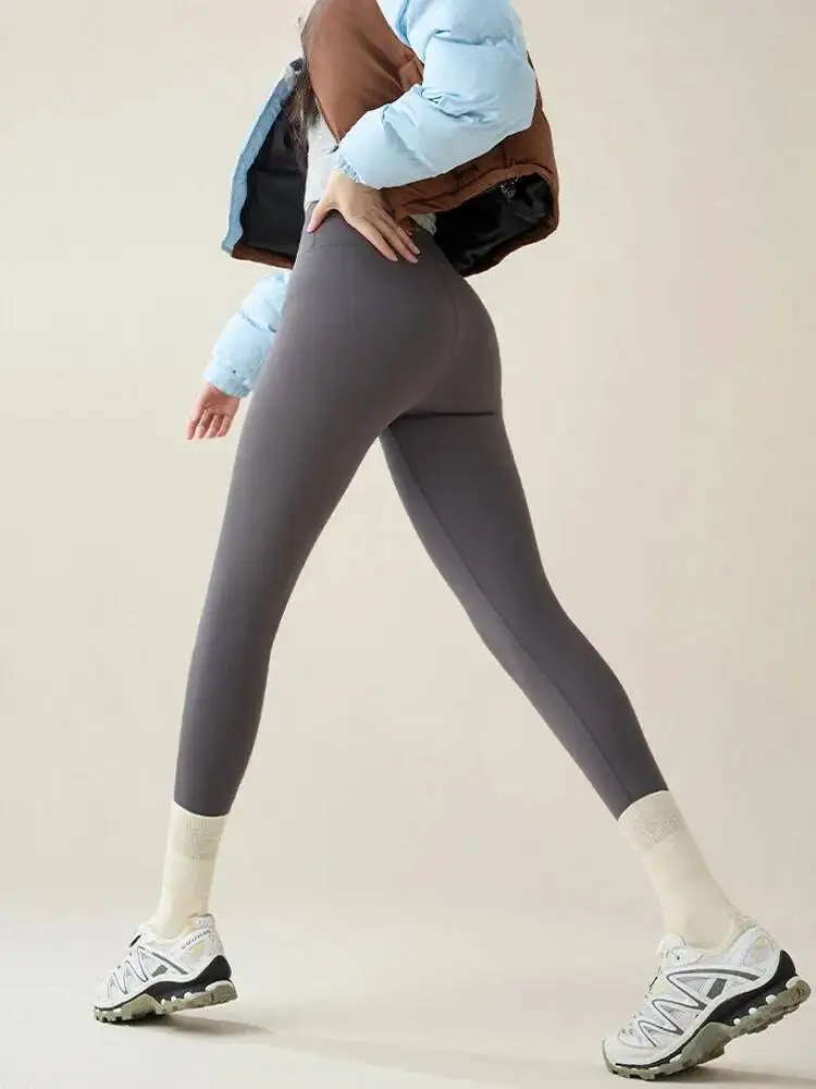 جديد الخريف الشتاء أرنب Sharkskin المرأة عادية الأساسية رشاقته الدافئة طماق البني صوف مبطن الجوارب