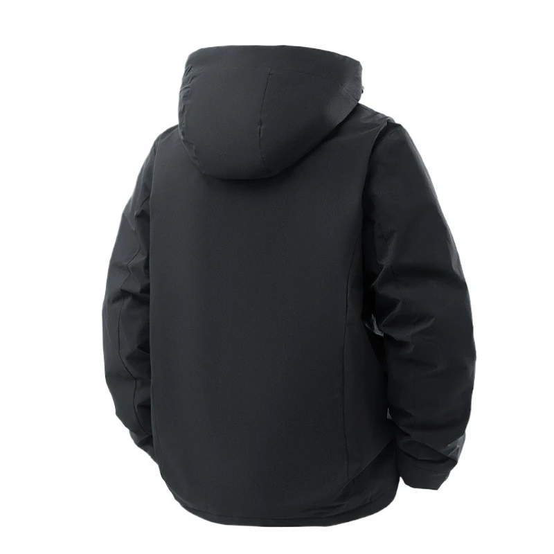 Warm Hooded Fleece‑lined Jacket Wind Resistant Zip‑Front Outer Coat Multi‑Large Pockets for Autumn Winter Hiking Casual Outing