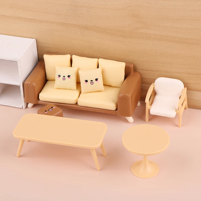 Simulación de casa de muñecas, mesa de té, silla, sofá, modelo, casa de muñecas en miniatura, sala de estar, Mini muebles, accesorios de decoración, juguete, 1/12