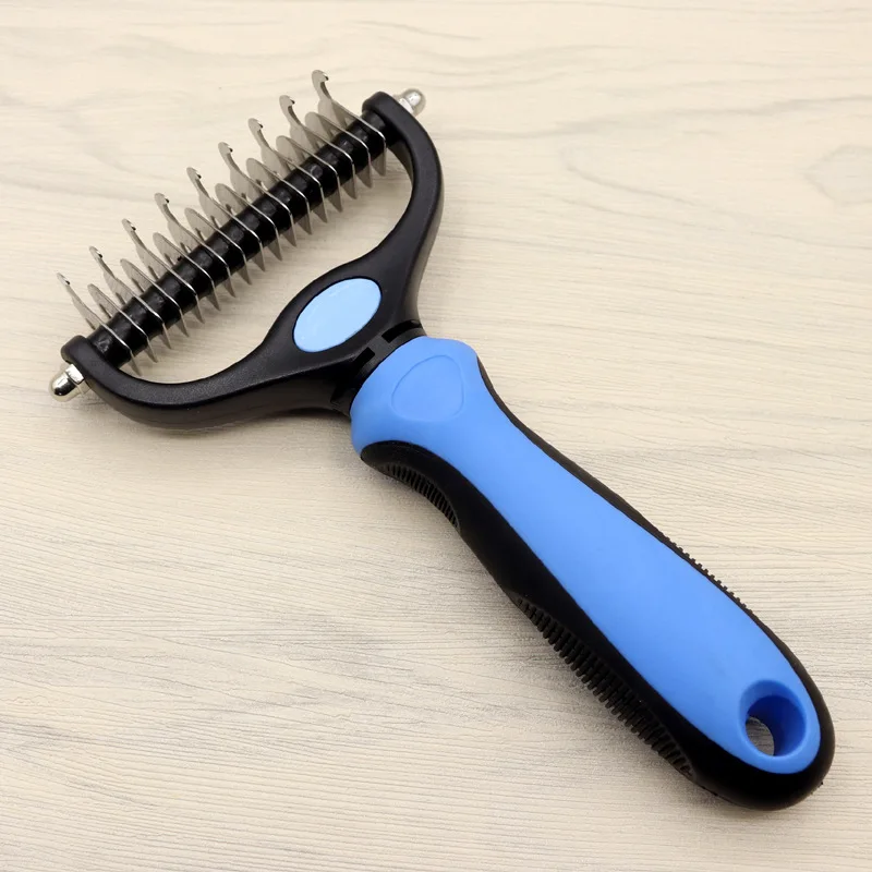 

Pet Grooming Brush Double Sided Shedding and Dematting Undercoat Rake Comb for Dogs and Cats, Extra Wide Pet Hair Removal Brush