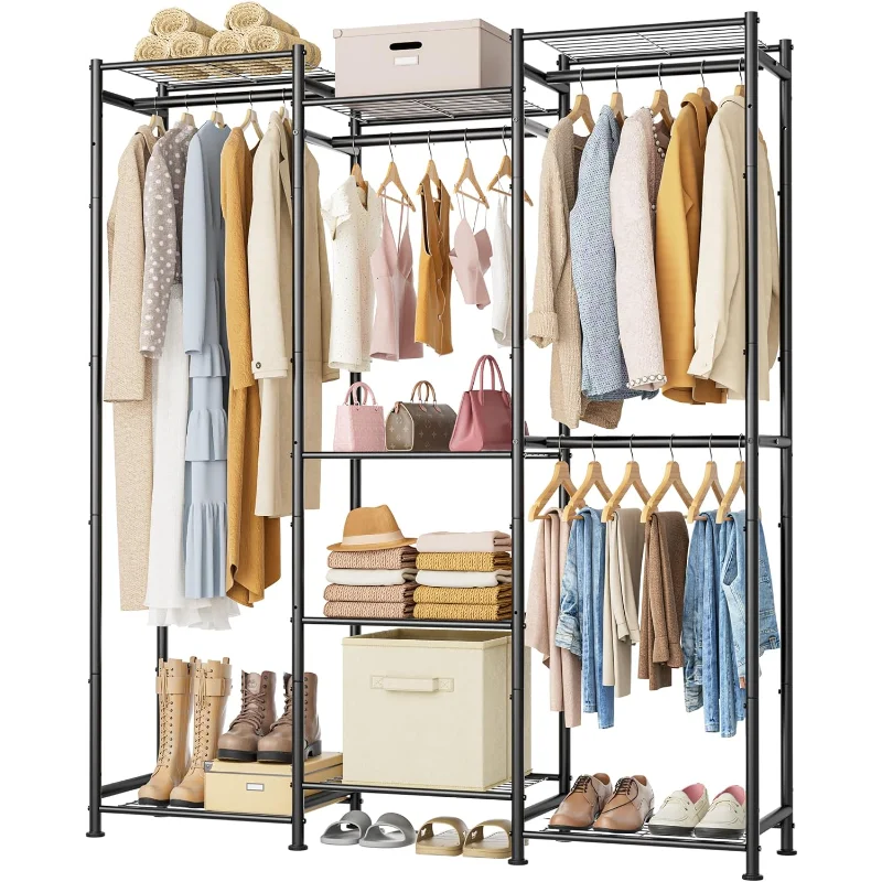 

Wardrobe Closet, 4 Hanging Spaces Portable Clothes Rack,Free Standing Closet Organizer and Storage System with Hanging Rods