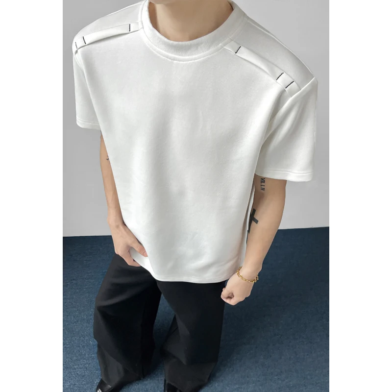 Plus Size Men's Deconstructed Short Sleeve T-Shirt 3D Shoulder Splicing Oversized Tee Asymmetrical Hem Streetwear Top M-XXXXXL