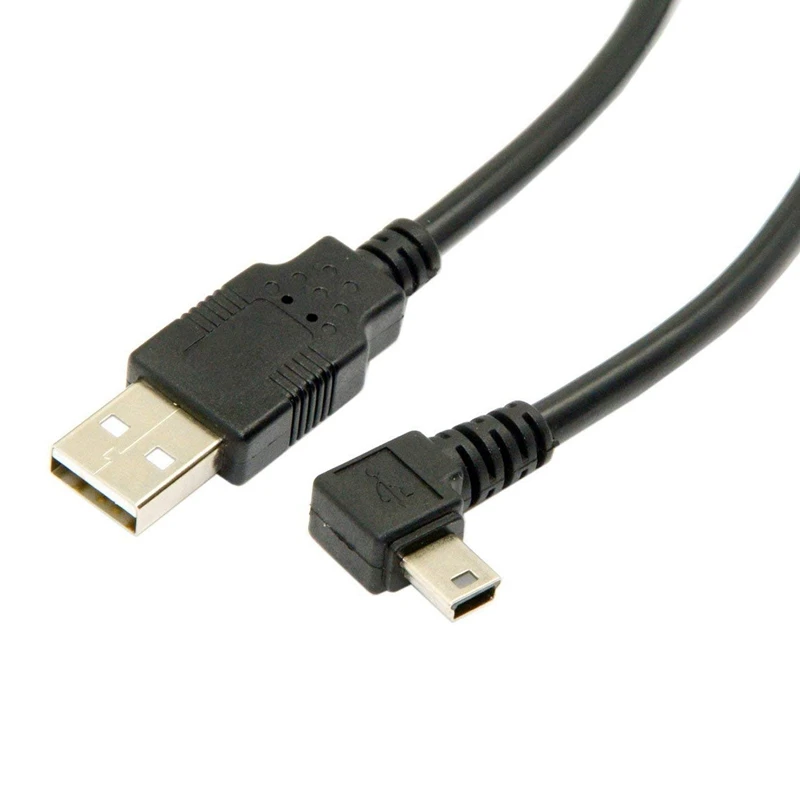 1.8M Mini USB B typ 5Pin męski 90 stopni pod kątem do USB 2.0 męski kabel danych w kolorze czarnym