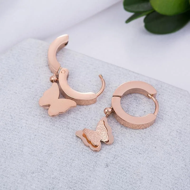 Stainless Steel Butterfly Hoop Earrings For Women Jewelry Gift Female Long Tassel Frosted Matte Drop Earrings Korean Sent Free