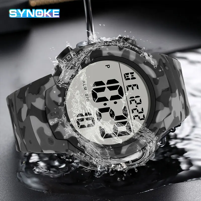 CamSolomon-Montre numérique étanche pour homme, numérique, grands chiffres, facile à lire, sport, DNono LED, militaire, réveil