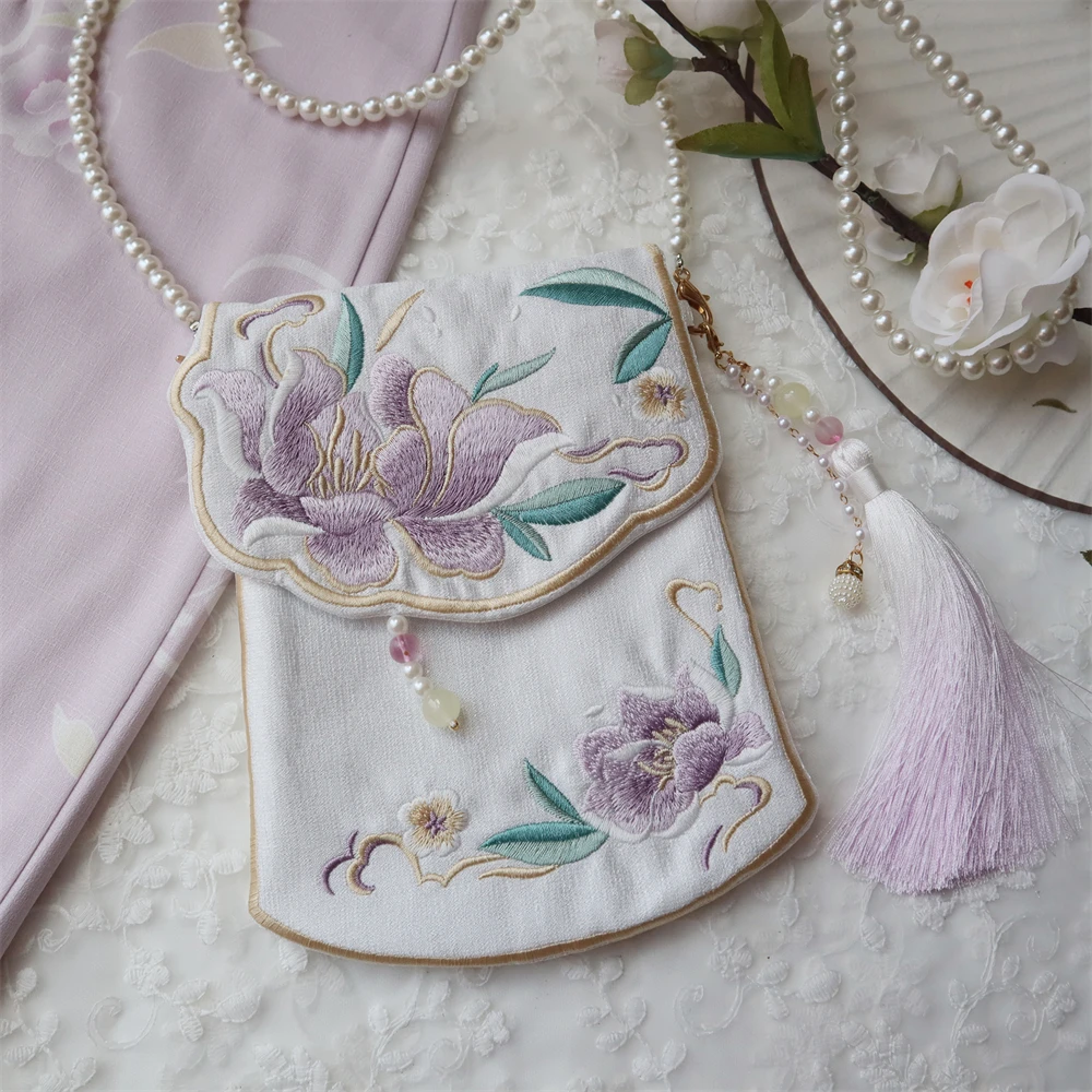 1pcs Handmade Embroidery Hanfu Shoulder Bag Ancient Style All-match Tassel Crossbody Satchel Coin Purse Women Girl Gift New