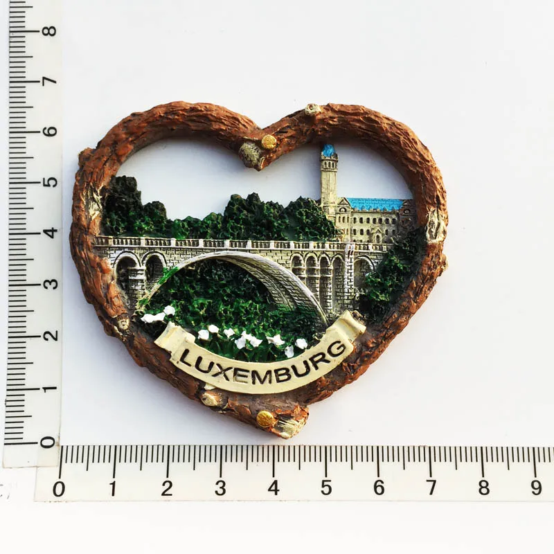 Luxembourg Heart shaped Street View Fridge Magnet Cultural Landscape Resin Decoration Tourism Souvenir Message Sticker Crafts