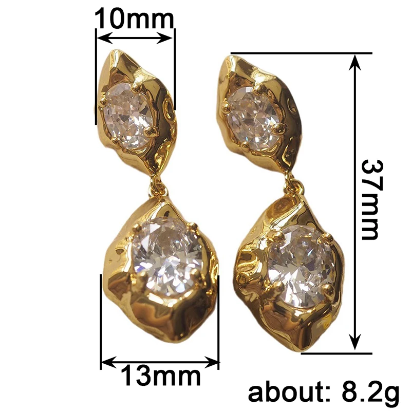 Huitan Zarte Damen-Ohrringe in Goldfarbe, bezaubernde Tropfenohrringe für luxuriöse Hochzeit, Jahrestag, trendiges Zubehör, Schmuck, Geschenk mit CZ – Detail 1