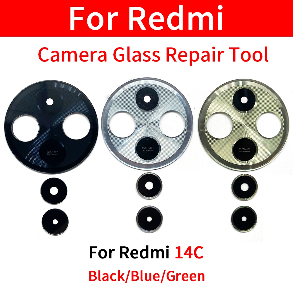 

Отлично подходит для Xiaomi Redmi 14C, стеклянная крышка объектива задней камеры с запасной частью держателя рамки