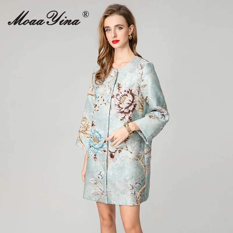 معطف MoaaYina لخريف وشتاء 2025 للسيدات جديد عصري برقبة دائرية وأكمام طويلة من قماش الجاكار وخرز للأظافر سترة واقية من الرياح #4