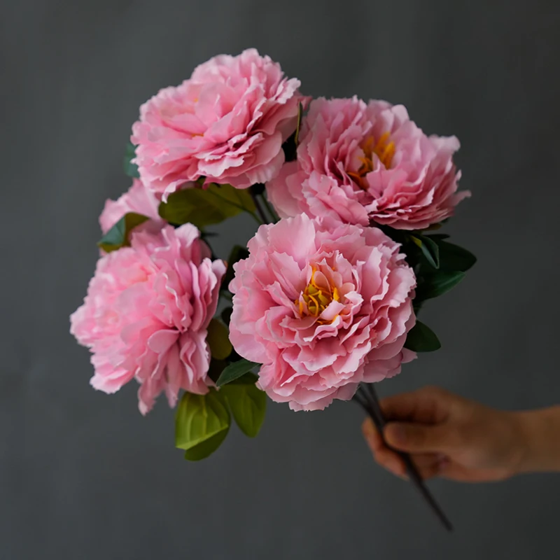 NEW Rose 5 Heads Silk Peony Artificial Flowers Bouquet Big Heads Cheap Fake Flowers for Home Wedding Decoration Indoor