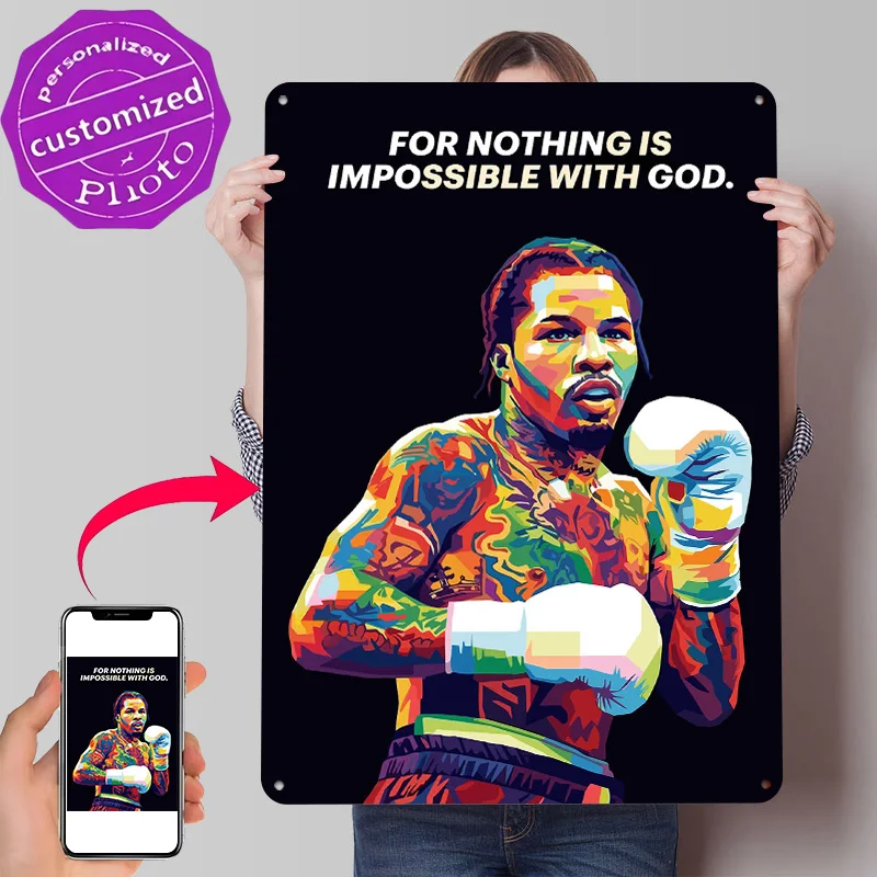 Gervonta Davis Colorful Boxing Portrait Poster Retro 3D Printed Metal Signs Customized Wall Hanging Gift for Vintage Decor Room