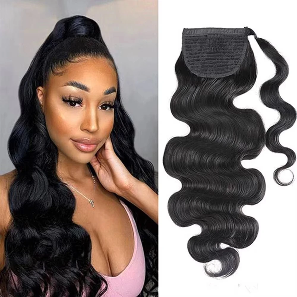 

Water Wave Human Hair Wrap Around Ponytail Remy Hair Extensions Brazilian Body Wavy Hair Pieces Natural Color For Women