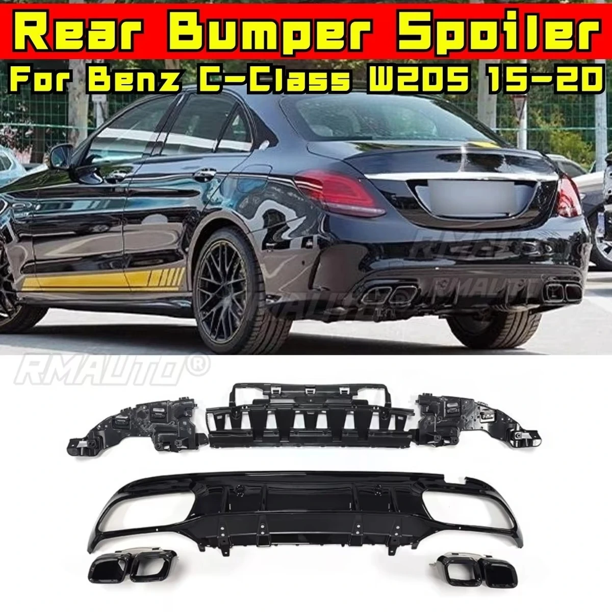

Car Rear Bumper Spoiler Lip Diffuser Splitter Rear Tail Throat Modification Part For Mercedes Benz C-Class W205 2015-2020