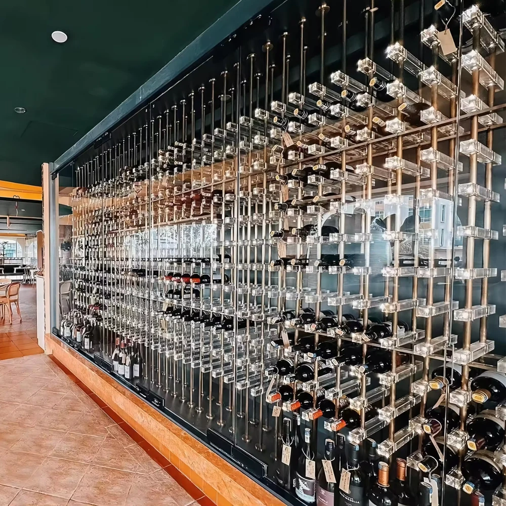 

Customize Wine Room Cabinet Cellar Luxury Wine Bar Acrylic Metal Display Stand Bottle Wine Rack with LED Light