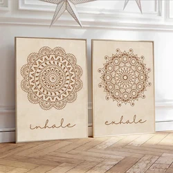 Abstract Mandala Wall Art Yoga Beige Bohemia Prints Inhale Exhale Canvas Painting Posters Line Flower Pictures Living Room Decor