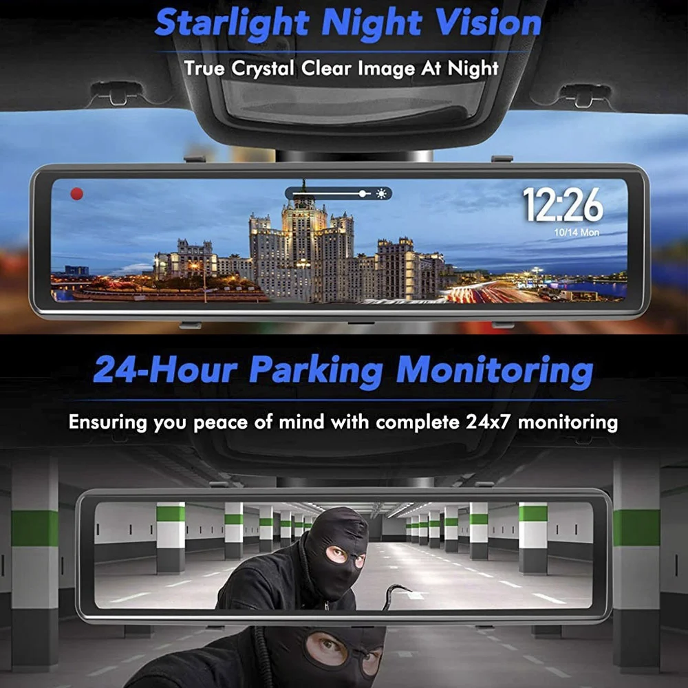 

12 Inch Dash Cam 4K Ultra HD 2160P IMX415 Rearview Mirror Dual Lens Dashcam Front And Rear Car DVR Dash Camera