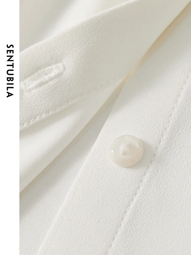 SENTUBILA Hollow Out Simple Casual White Shirt 2025 Spring Summer Polo Collar Button Up Long Sleeve Blouses for Women 143C57366X