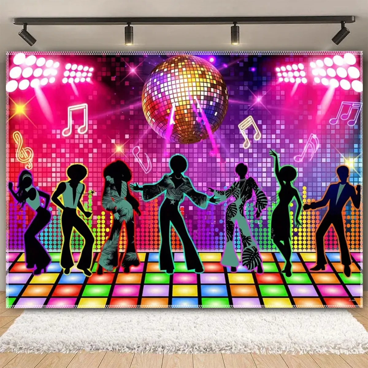 Vinyl Shiny Gold  Disco Birthday Party Backdrop Club Neon Ball Stage Portrait Photography Background Photo Backdrop Photo Studio