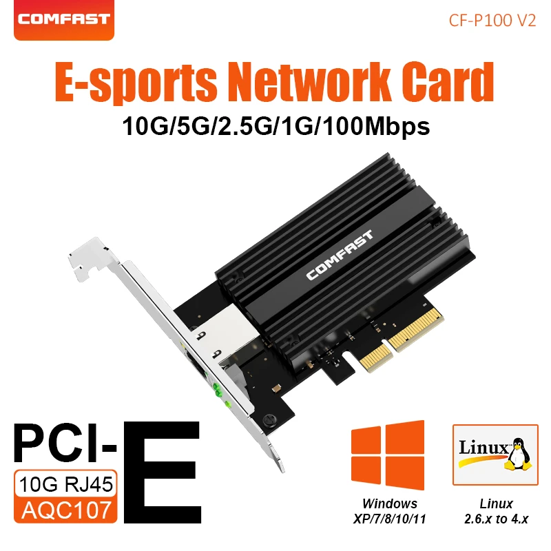 

Comfast 10G PCI-E To RJ45 Single Electrical Port SFP Desktop PCI-E Network Card E-Sports Desktop Win XP/7/8/10/11 Linux