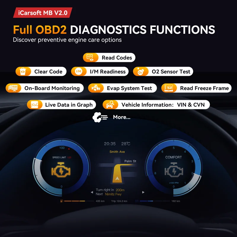 iCarsoft MB V2.0 OBD2 Diagnostics Tool FOR BENZ SPRINTER SMART DPF ABS EPB Injectors Coding Oil Reset Kit Free Upgrade Online