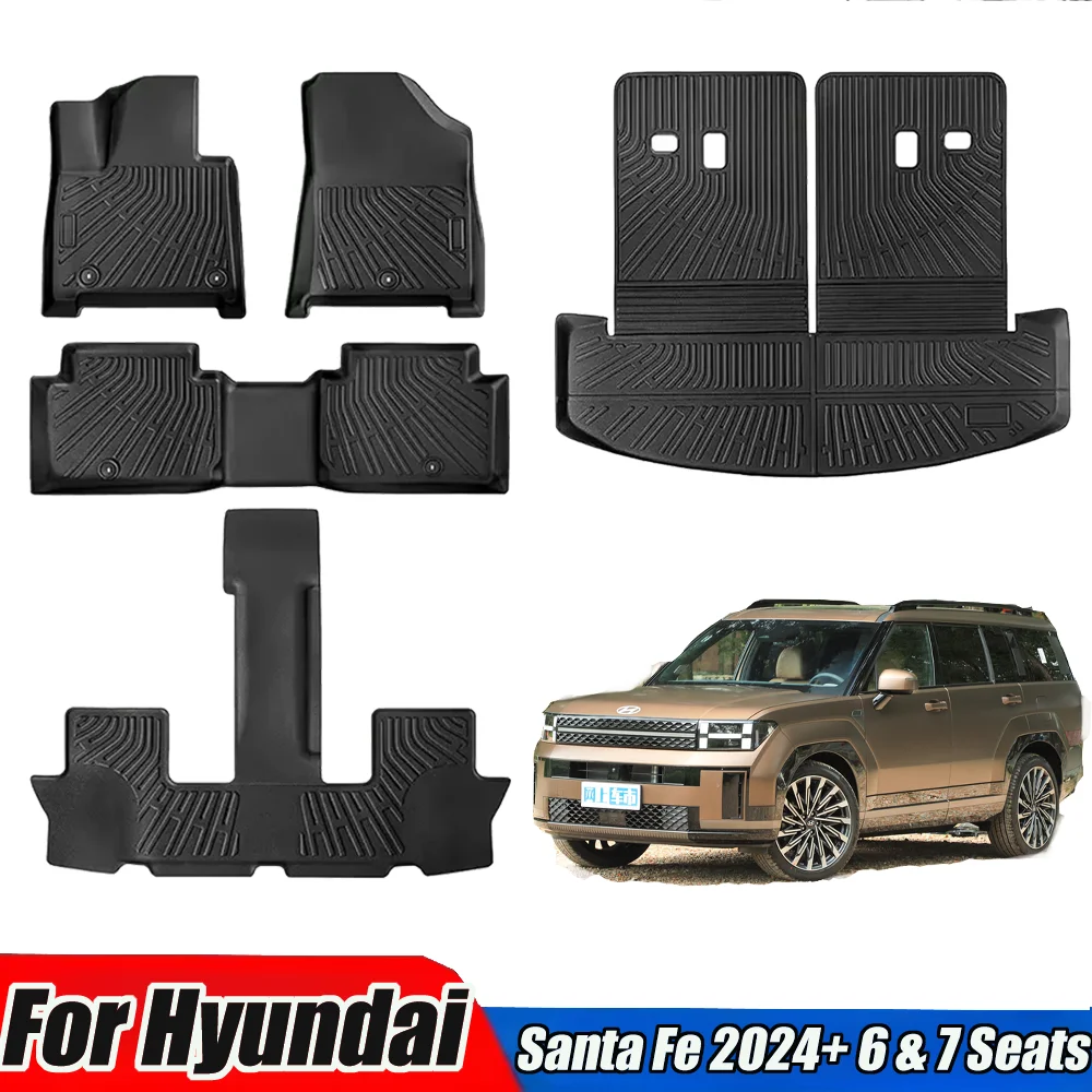 

Auto TPE Floor Mats For Hyundai Santa Fe 2024+ 6 & 7 Seats Fit Fuel & Hybrid All Weather Trunk Mat Waterproof Carpet Car Rugs