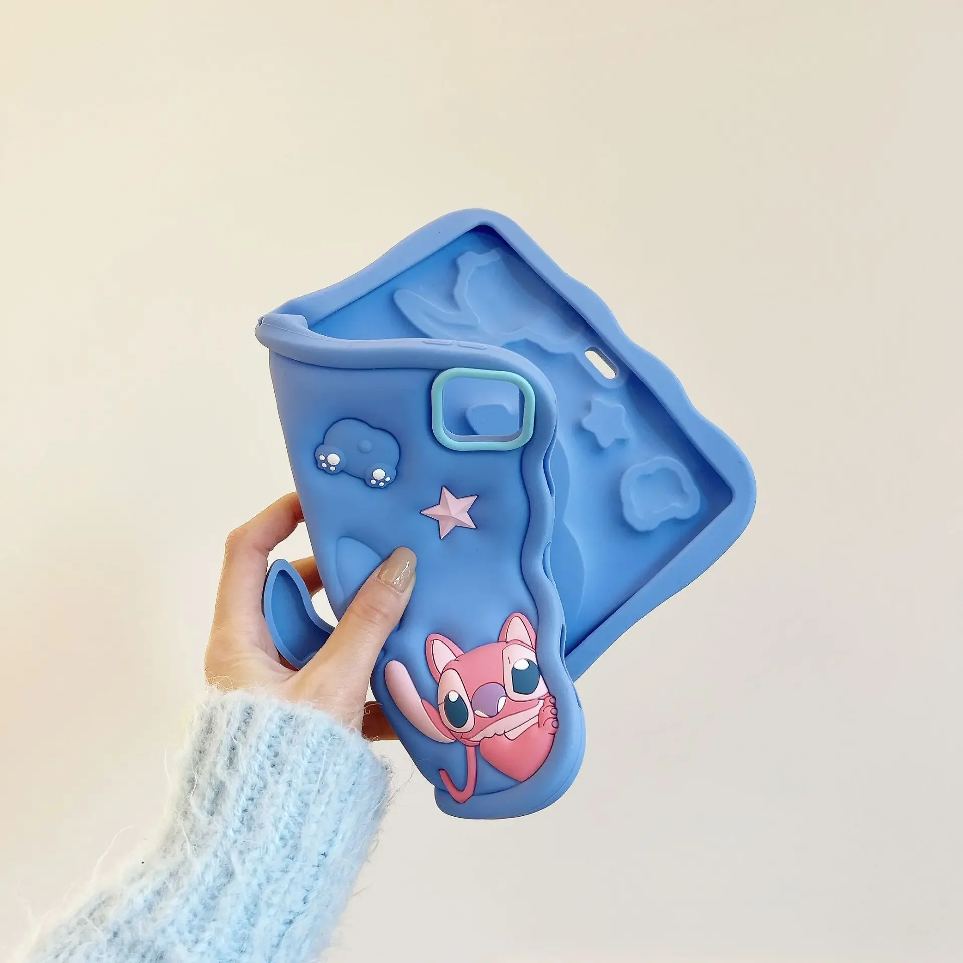 Desenhos animados Stitch Silicone Handle Stand Capa, Capa iPad Air 456, iPad Pro 10.5, Mini 4, 5, 6, 10.2 Polegada, 2018, 2017, 9.7