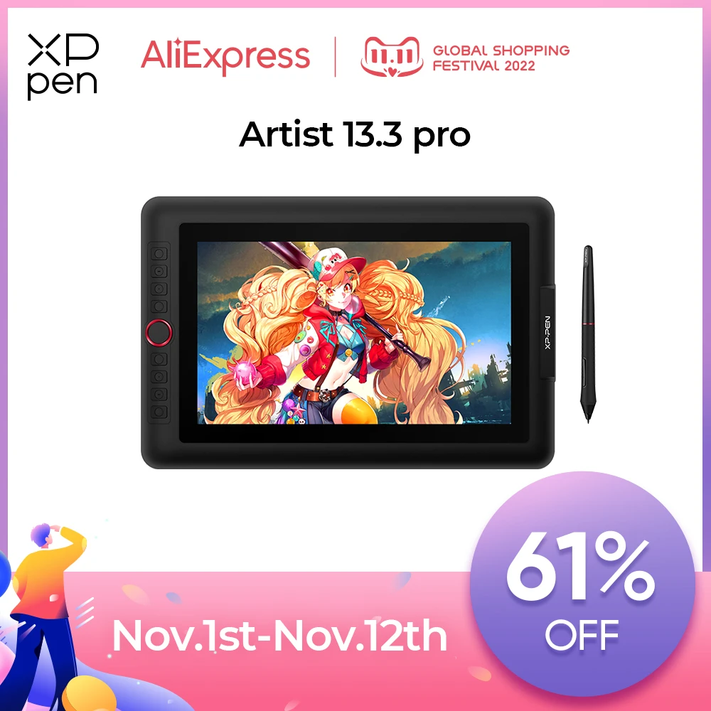 New! Artist 13.3Pro Graphic Drawing Tablet Monitor 13.3 Inches 123%sRGB Pen display Monitor with 60 Tilt 1 Roller Wheel