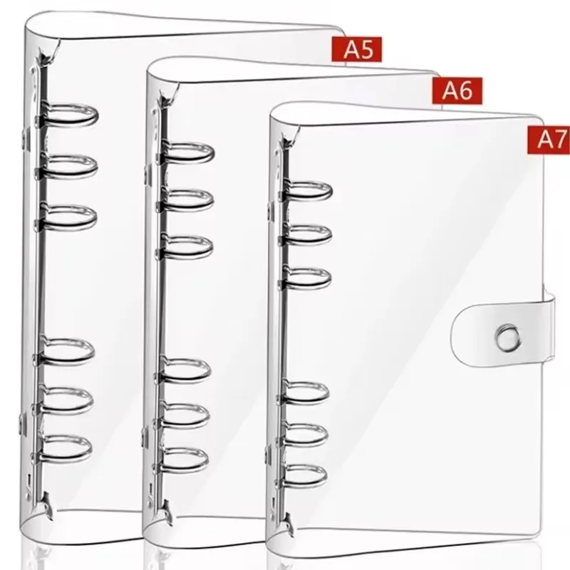 Cubiertas transparentes de PVC suave para cuaderno con 6 agujeros, cierre de botón a presión, Protector de cubierta de carpeta de anillas redondo recargable para cuaderno