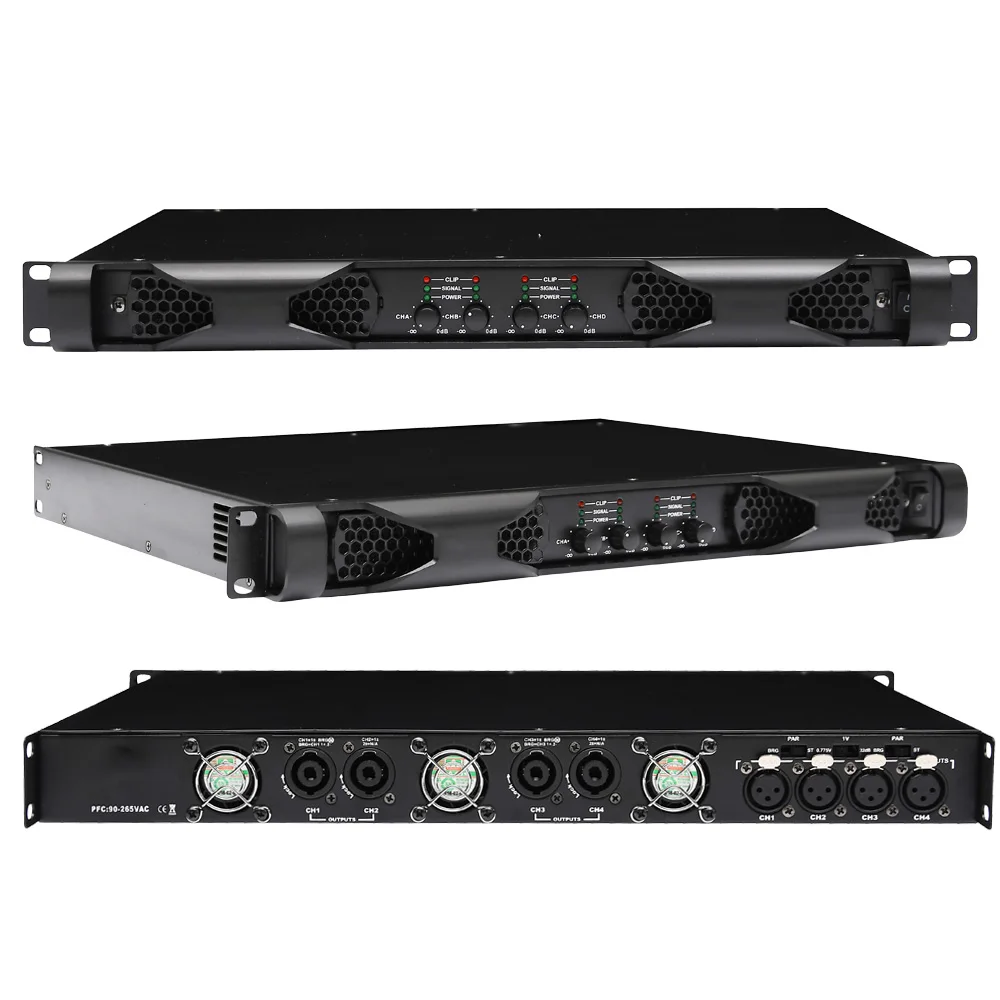 Paulkitson DN4100 4-Channel Professional Digital Power Amplifier Class D Series Amp 4Ω 4*1500w Rack Standard 1U Amplifier PFC